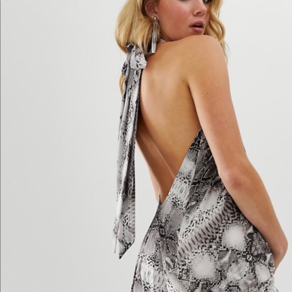 Rare ASOS Design Snake Halter Trapeze Pleated Dress - Picture 3 of 13